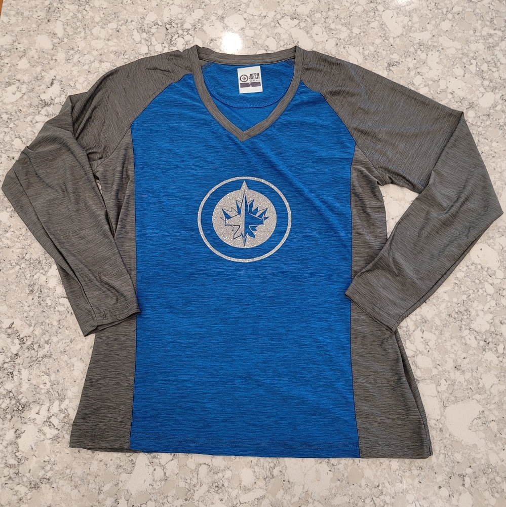 Winnipeg Jets Long Sleeve Tee, With Sparkly Logo, Women's Large
